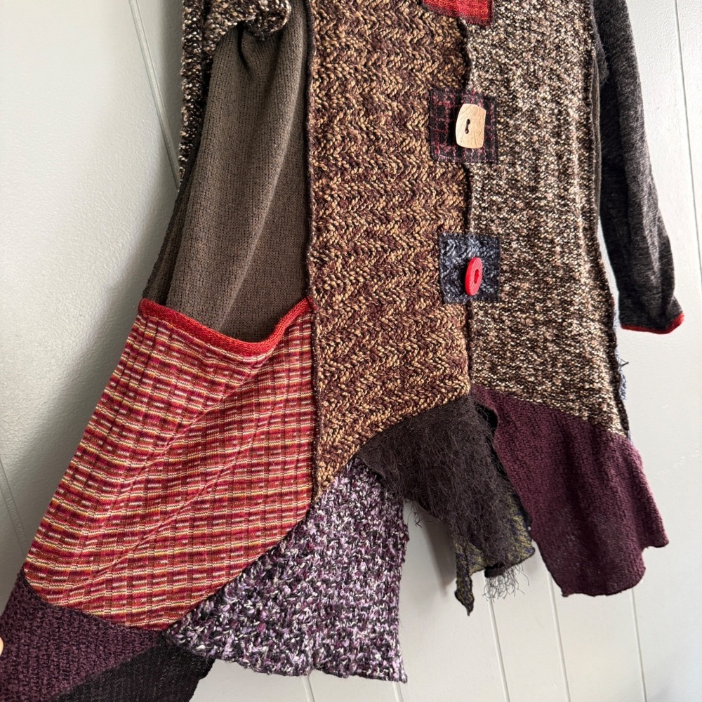 Hand Jive Wear Handmade Art Patchwork Sweater Womens XS Mixed Knit Lagenlook - Picture 5 of 10